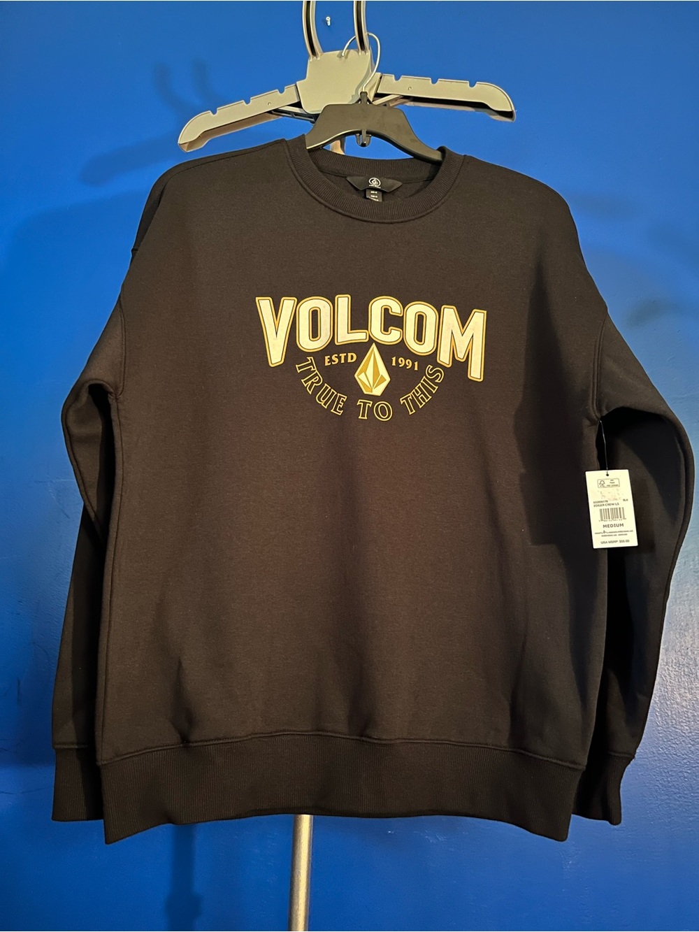 Volcom Black Crewneck Sweatshirt with Gold Logo